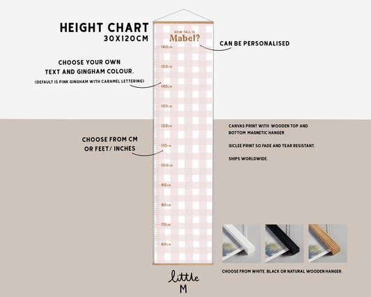Gingham Height Chart - can be personalised, more colours available