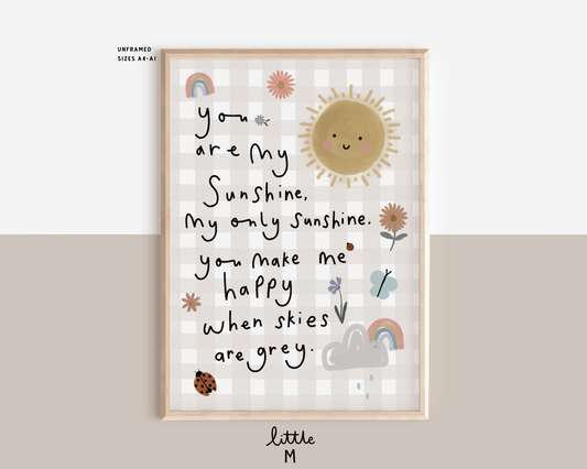 You Are My Sunshine Gingham Print - Beige