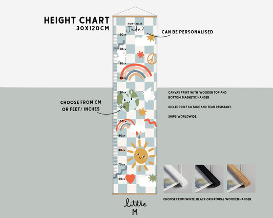 Sunshine and Rainbow Bold Checkerboard Height Chart - can be personalised