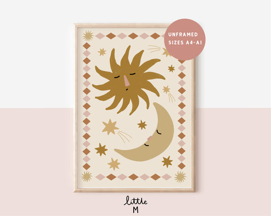 Sun And Moon Pink Border Print