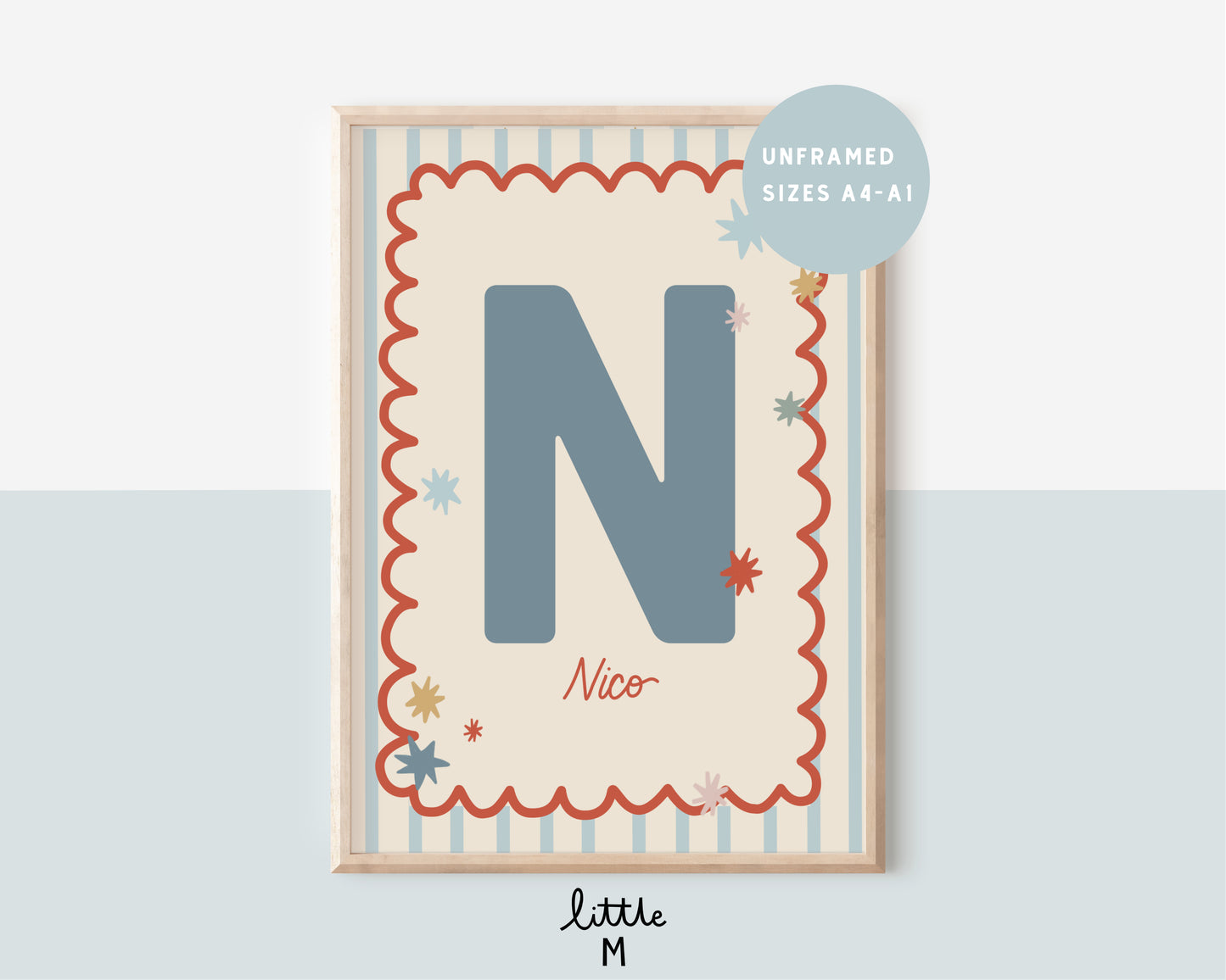 Red and Blue Stars Initial Print