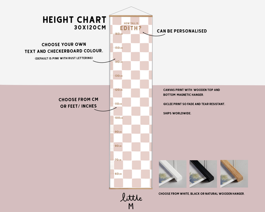 Pink Checkerboard Height Chart - can be personalised, more colours available