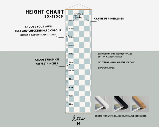 Blue Checkerboard Height Chart - can be personalised, more colours available