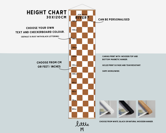 Rust Checkerboard Height Chart - can be personalised, more colours available