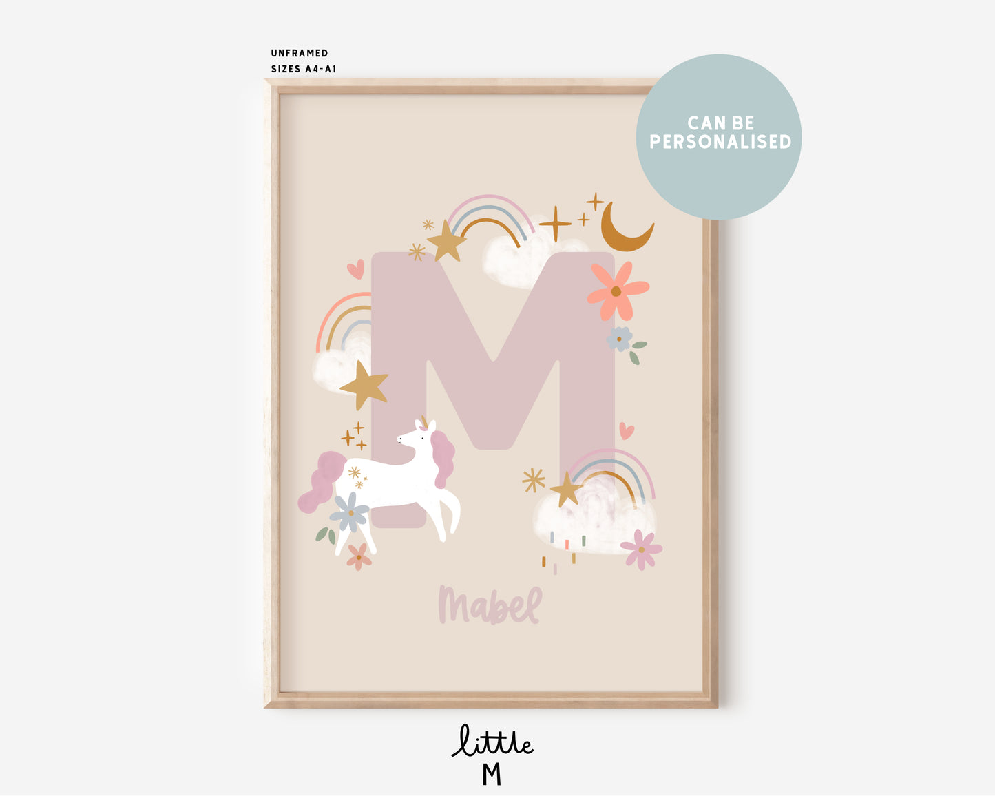 Initial Enchanted Forest Unicorn Print