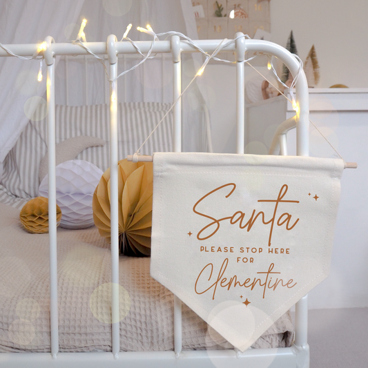 Santa/Father Christmas Stop Here Banner - Script Lettered Version