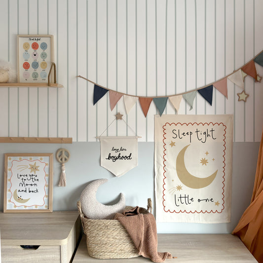 Sleep Tight Banner Brick Red Border 50x70cm - choose your own lettering colour