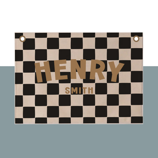 Personalised Wall Hanging 68x46cm - limited edition black checkerboard