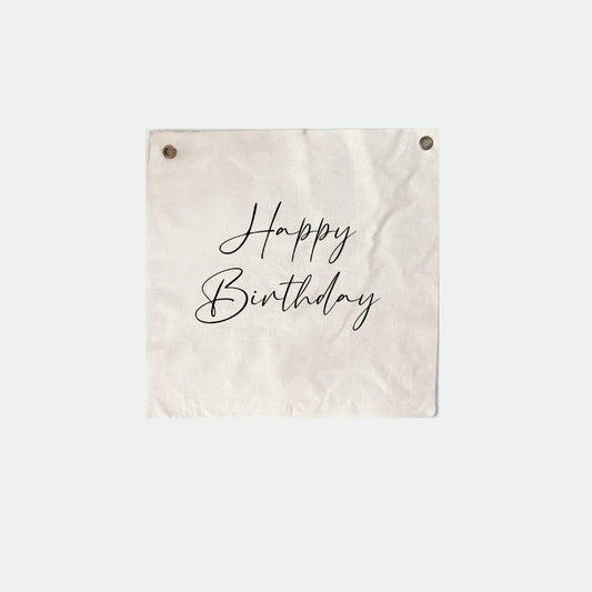 Happy Birthday Script 50x50cm raw edge wall hanging