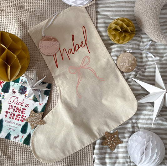 Personalised Stocking With Bow Natural