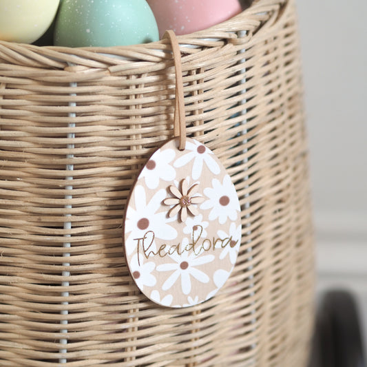 Personalised Easter Basket Tag White Daisy Print with Daisy