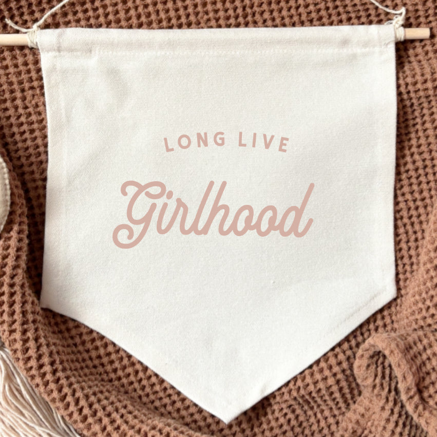 Long live girlhood beige pink 24x24cm hanging banner Sample Sale