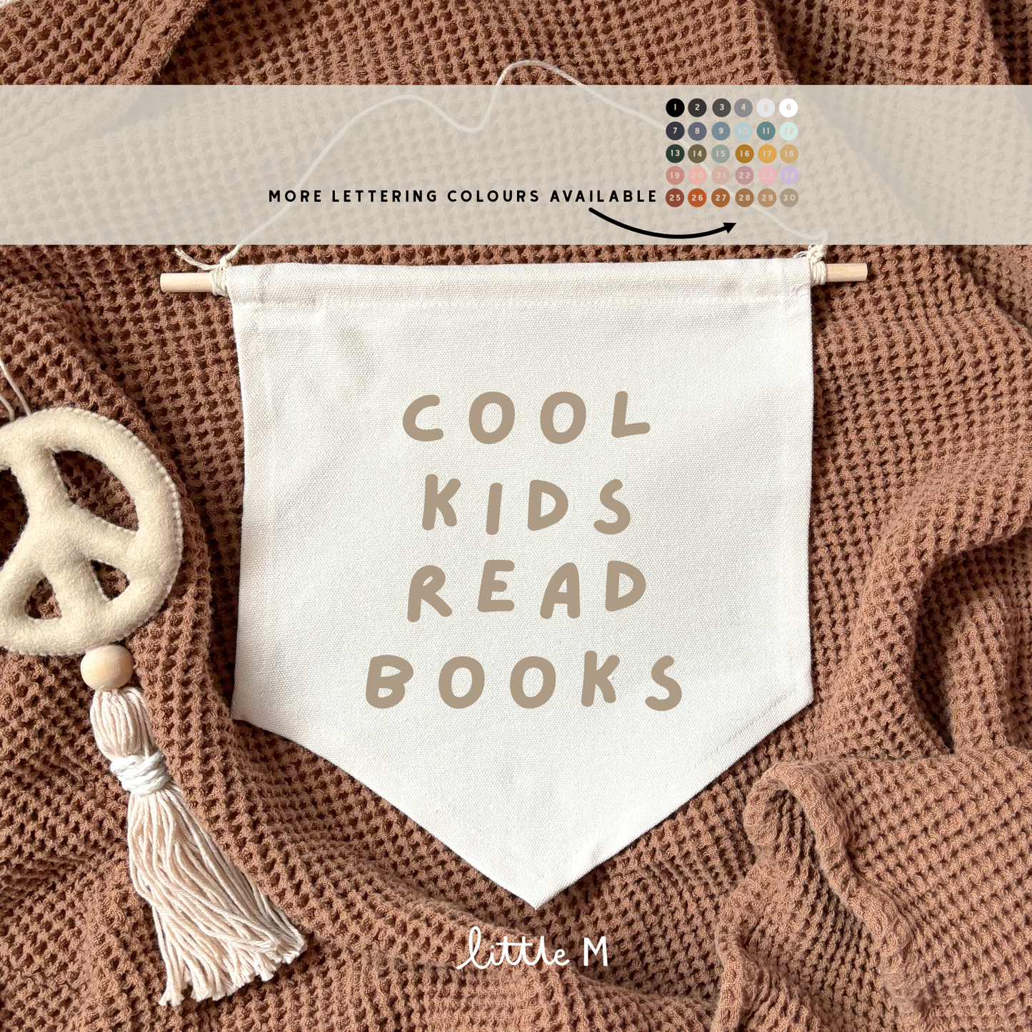 Cool Kids Read Books Hanging Banner - 24x24cm more lettering colours available