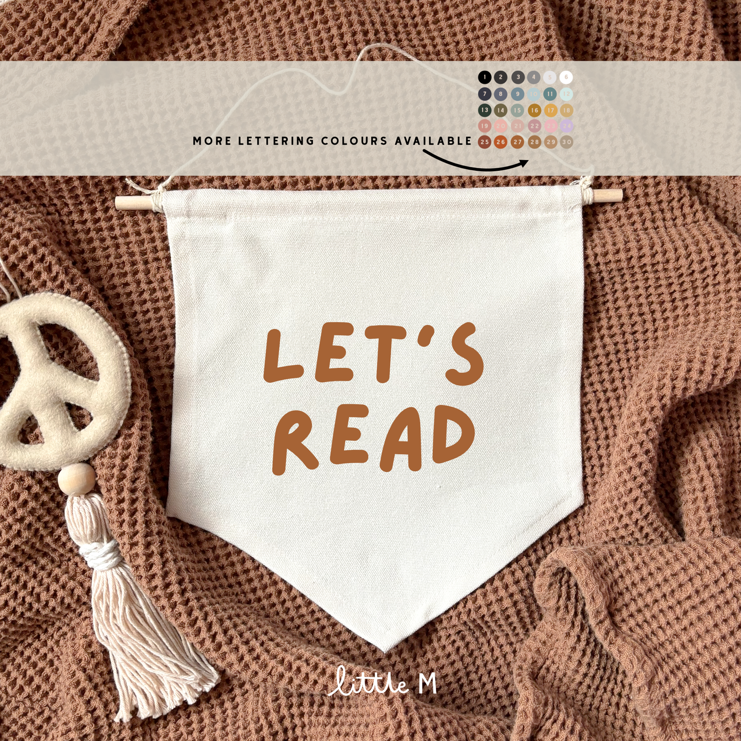 Let’s Read Hanging Banner - 24x24cm more lettering colours available