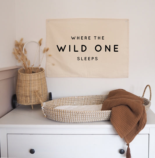 Where The Wild One Sleeps version Wall Hanging 50x70cm - more lettering colours available