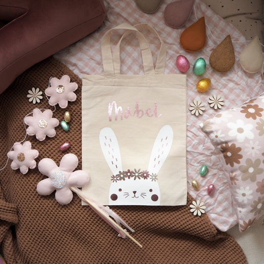 Personalised Floral Easter Bunny Bag - Perfect for Easter Egg Hunts