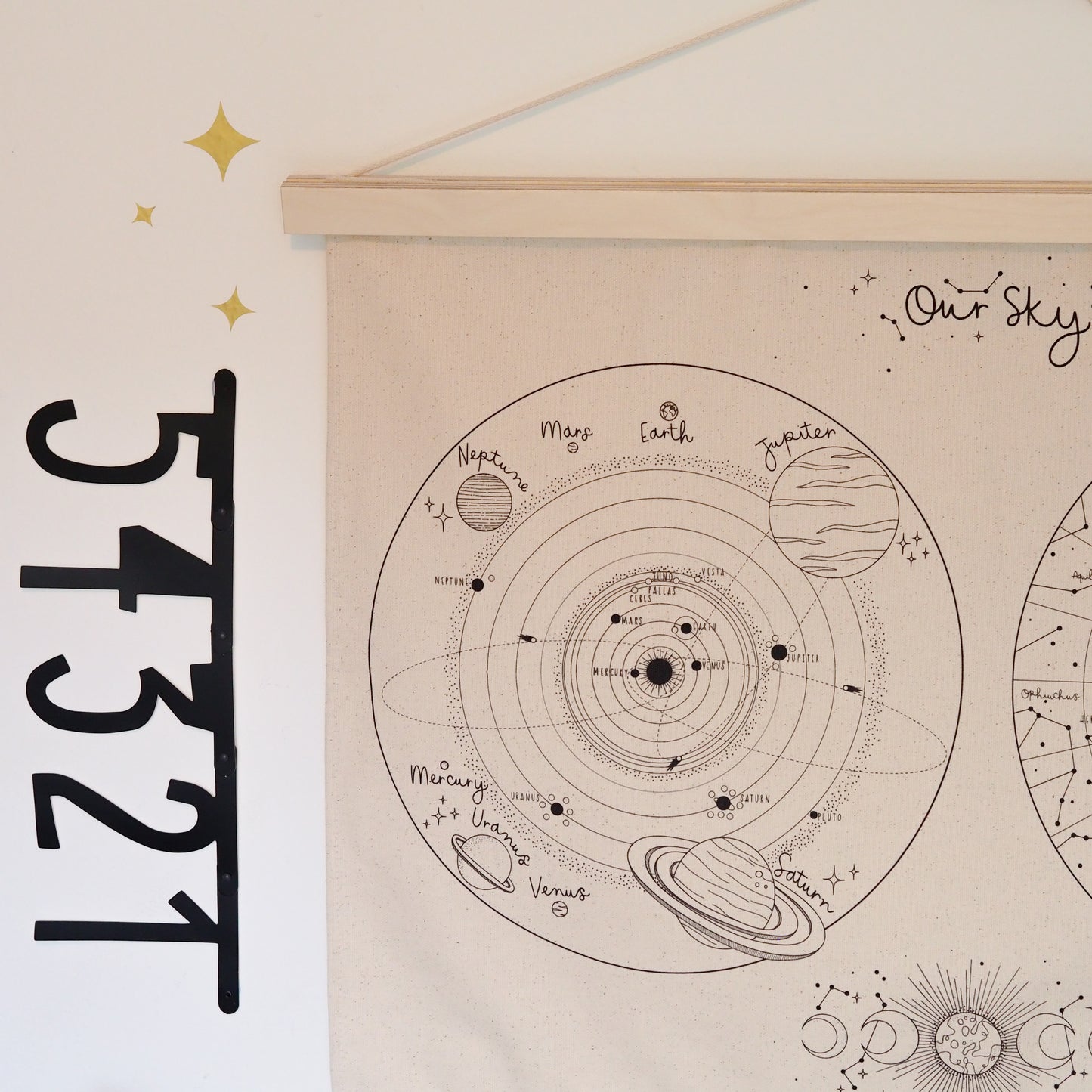 SMALL SOLAR SYSTEM WALL HANGING 68x46cm - now with eyelet option