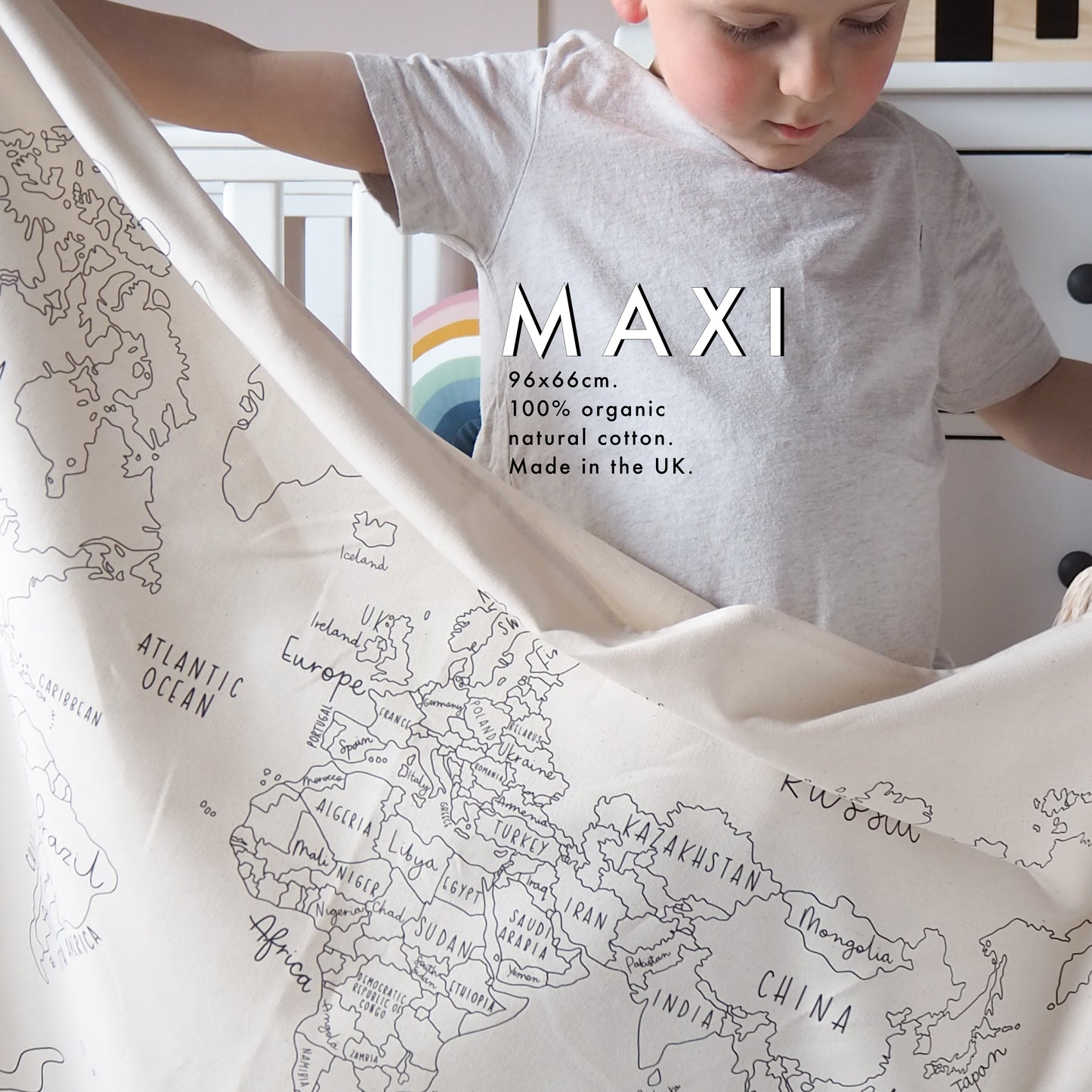 LARGE WORLD MAP WALL HANGING 96X66CM -  now available with eyelet option