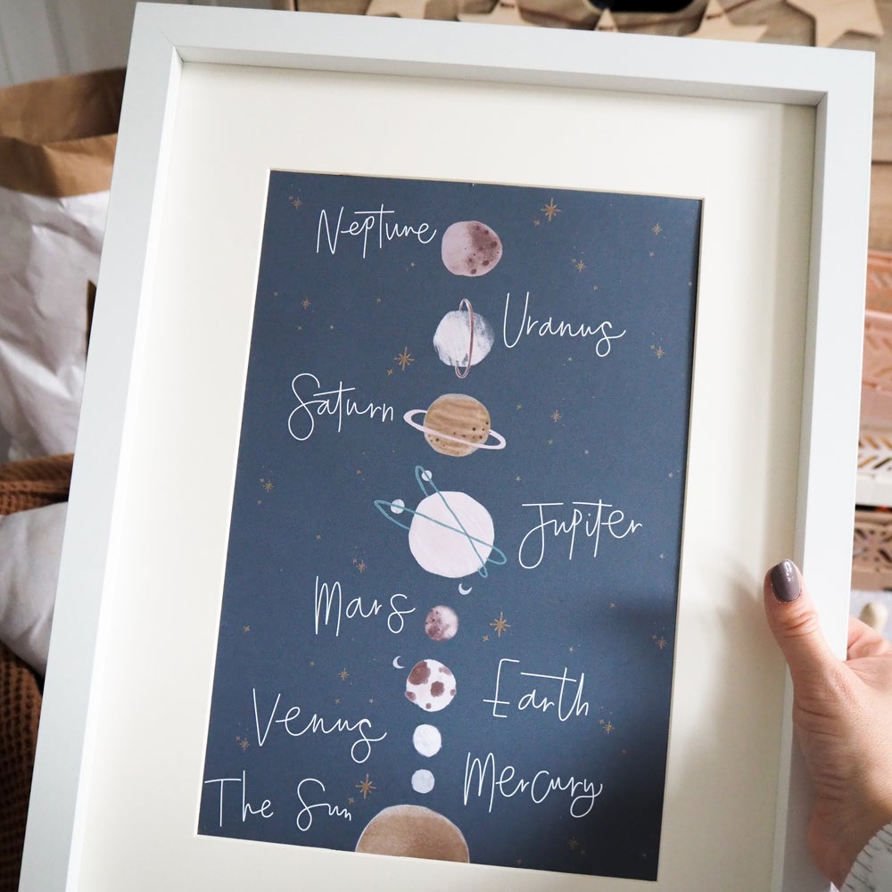 Solar System Print with blue background