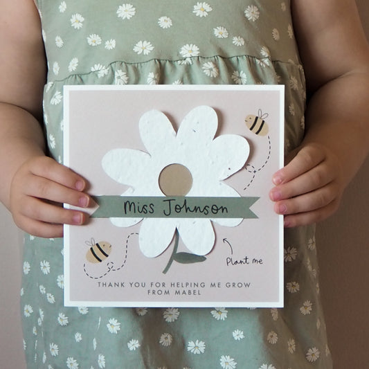 Thank You For Helping Me Grow Card With Plantable Seed Daisy - Can Be Personalised