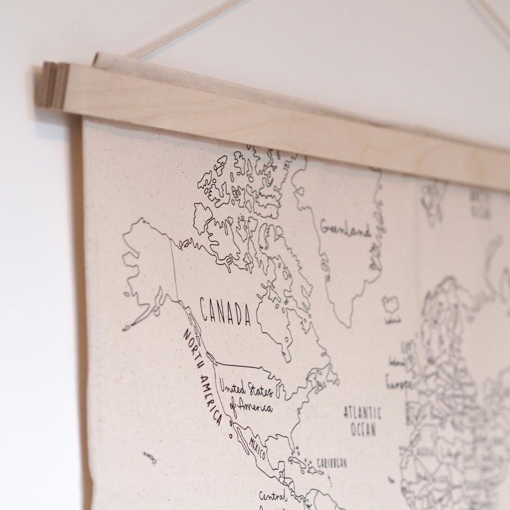 Small World Map Fabric Wall Hanging 68x46cm now with eyelet option