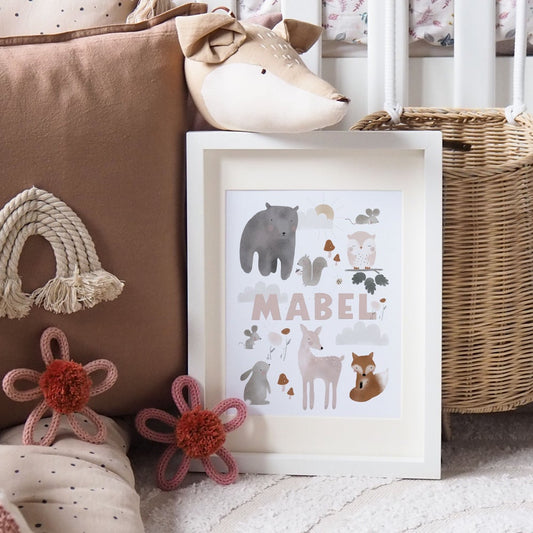 Personalised Woodland Animals print - two options
