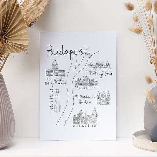 Budapest Map Print - Can be personalised with names and date
