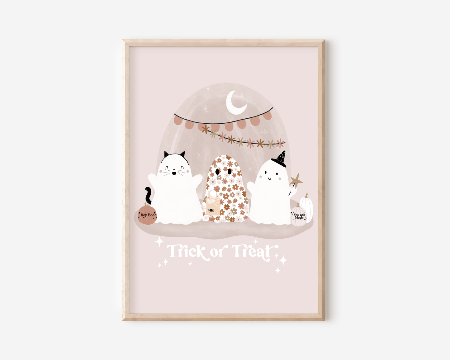 Trick Or Treat Cute Floral Ghosts Print