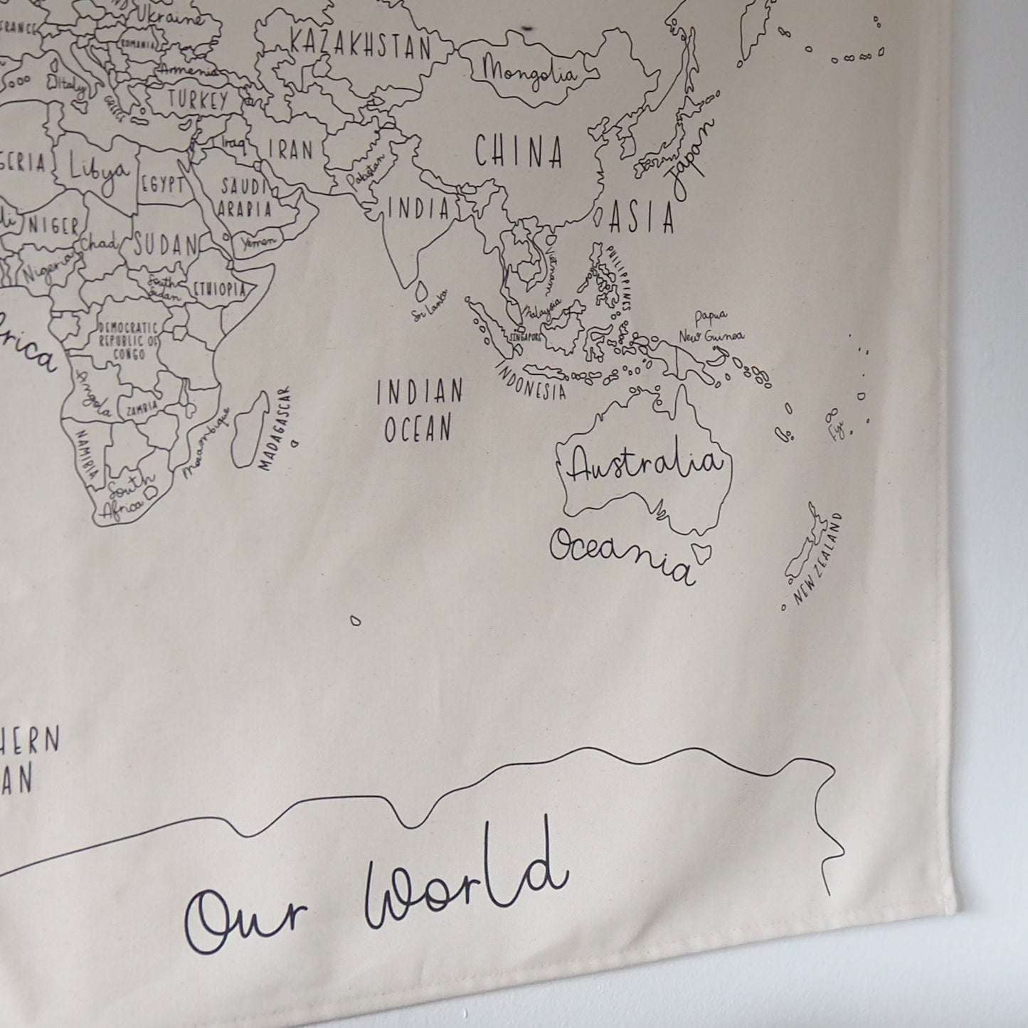 LARGE WORLD MAP WALL HANGING 96X66CM -  now available with eyelet option