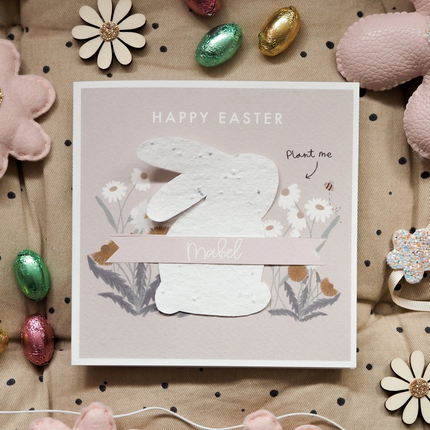 Easter Day Card With Plantable Seed Bunny Dandelions - Can Be Personalised