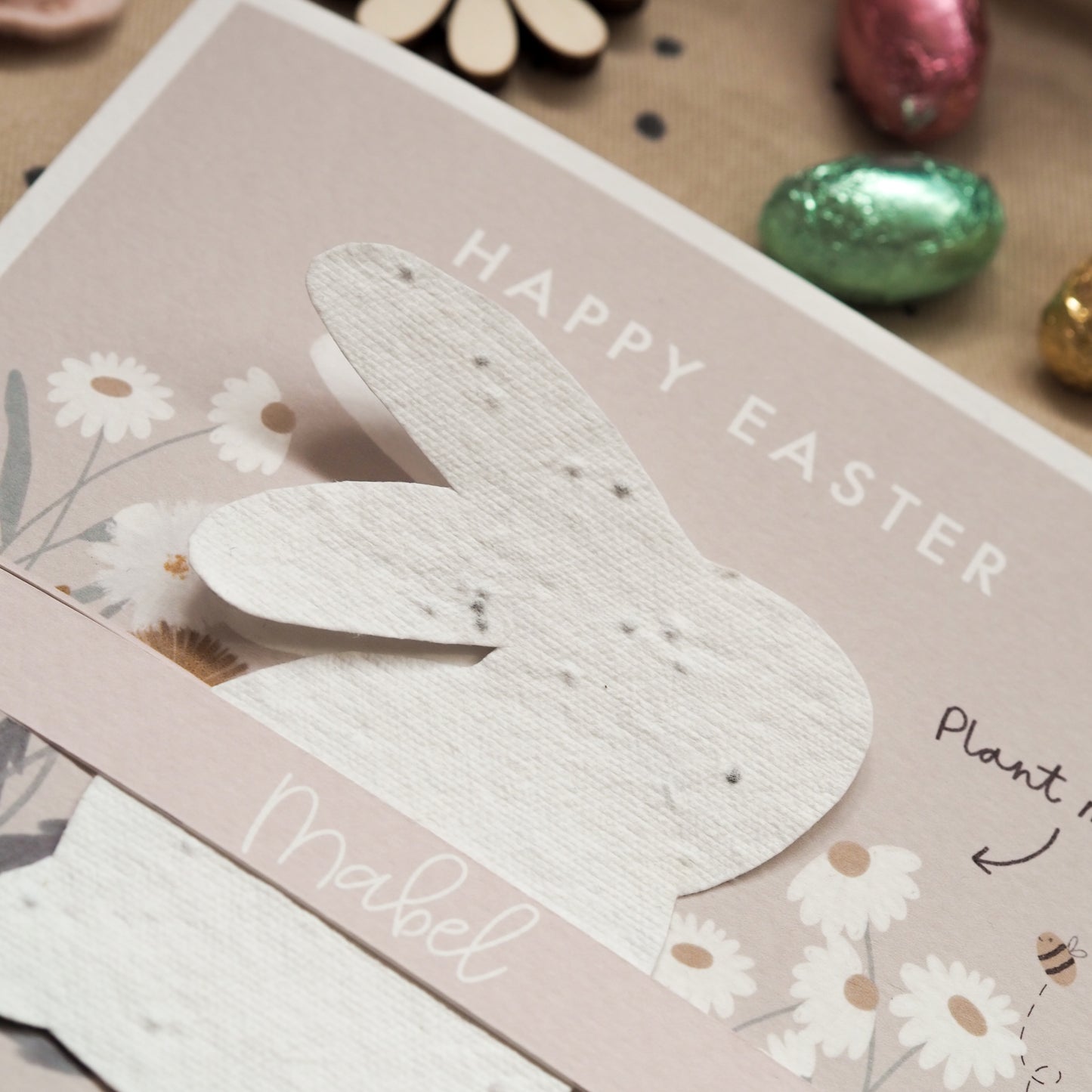 Easter Day Card With Plantable Seed Bunny Dandelions - Can Be Personalised