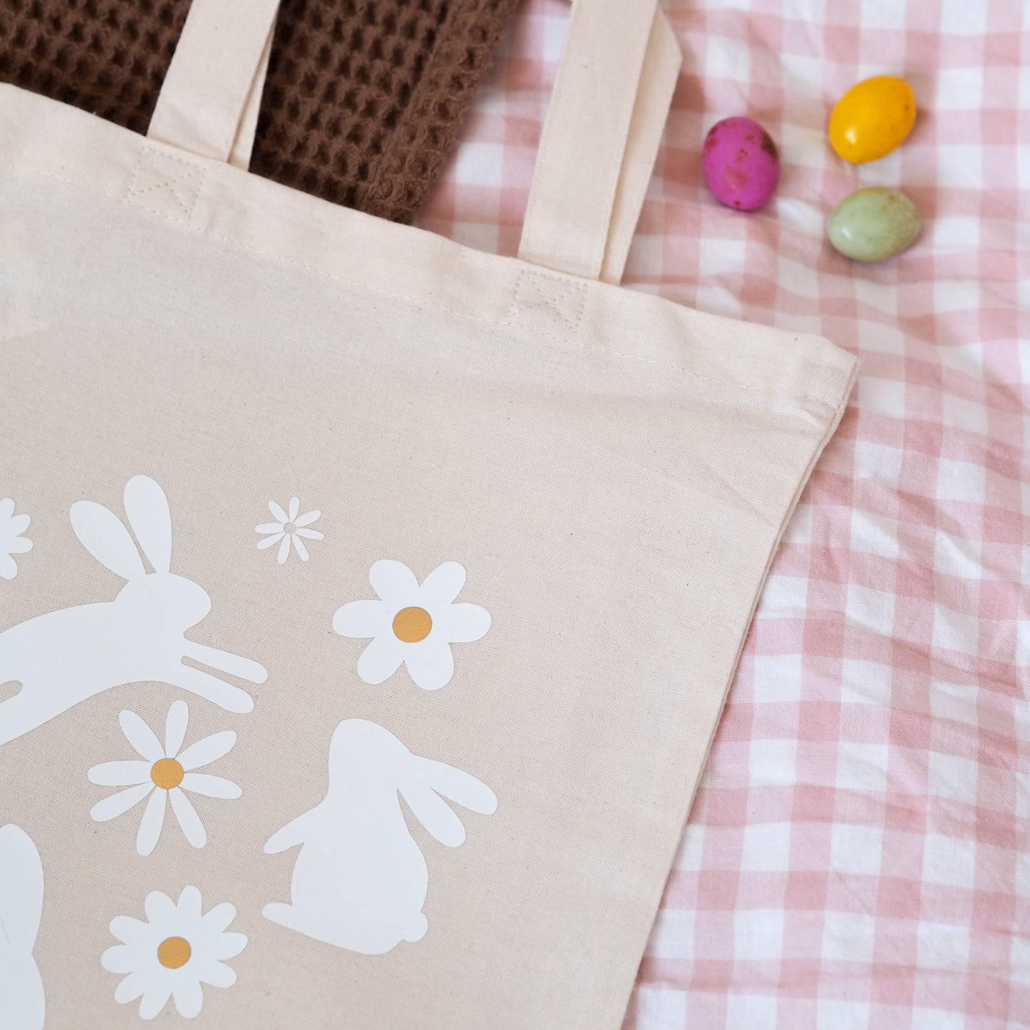 Personalised Easter Bunnies and Daisies Bag - Perfect for Easter Egg Hunts
