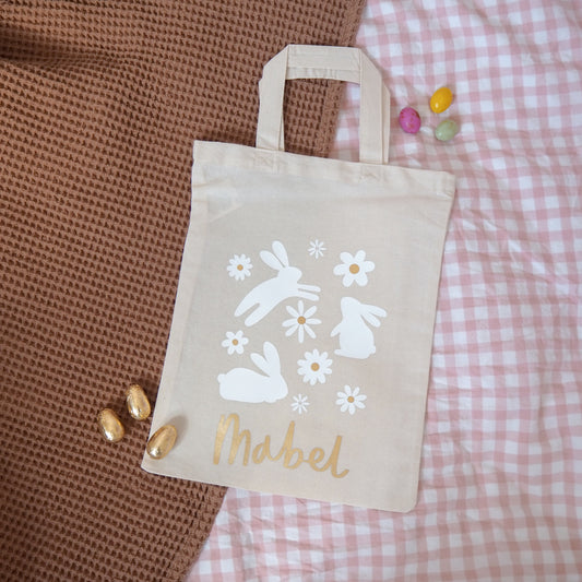 Personalised Easter Bunnies and Daisies Bag - Perfect for Easter Egg Hunts