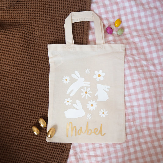 Personalised Easter Bunnies and Daisies Bag - Perfect for Easter Egg Hunts